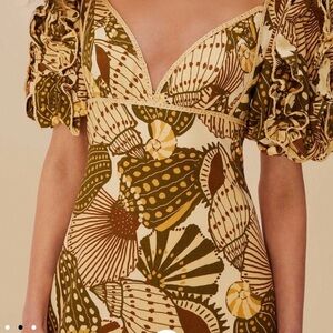 FARM Rio Brown and Cream Floral Long Sleeve Dress